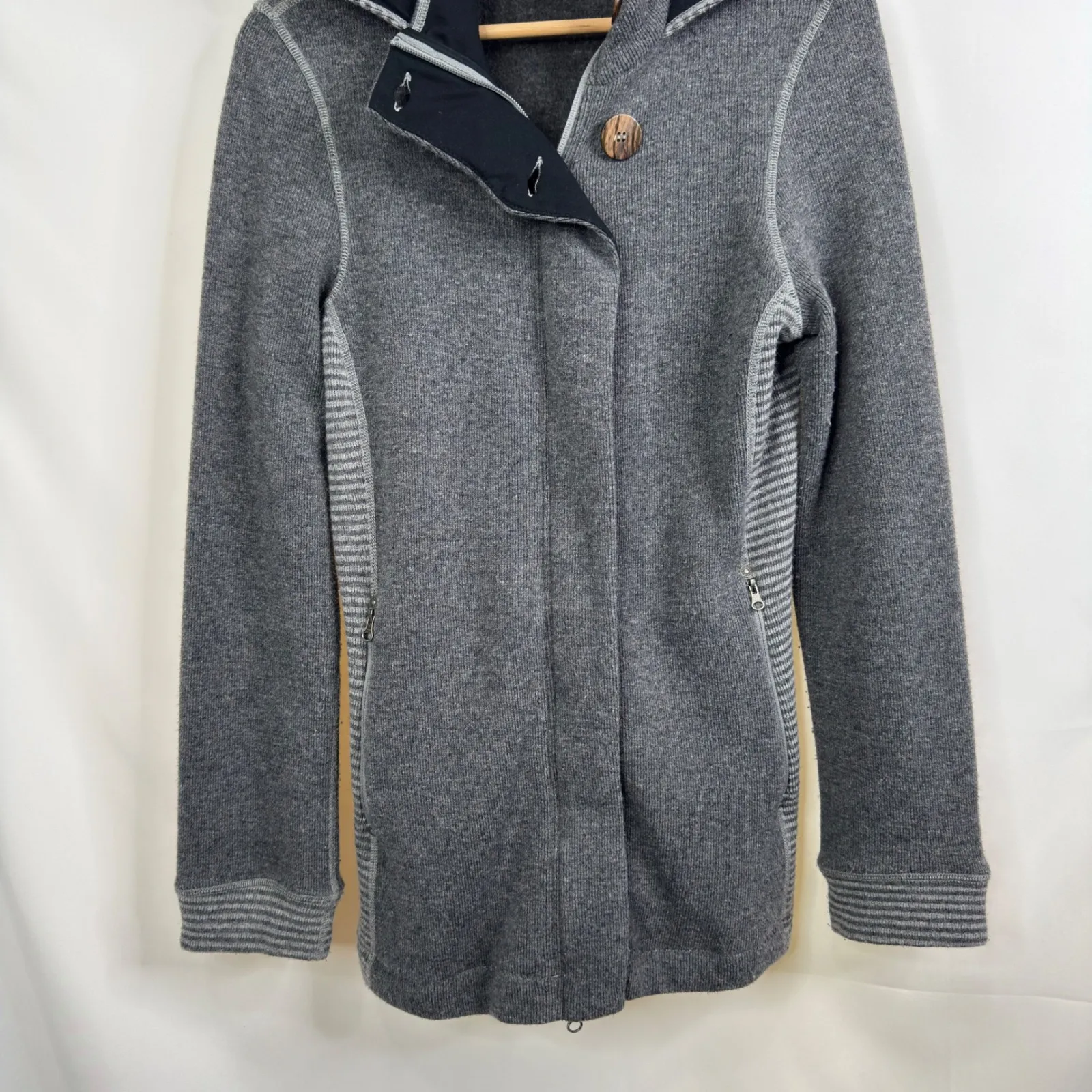 Prana Grey Hooded Knit Jacket Cardigan Full Zip Women's Size S - Image 4