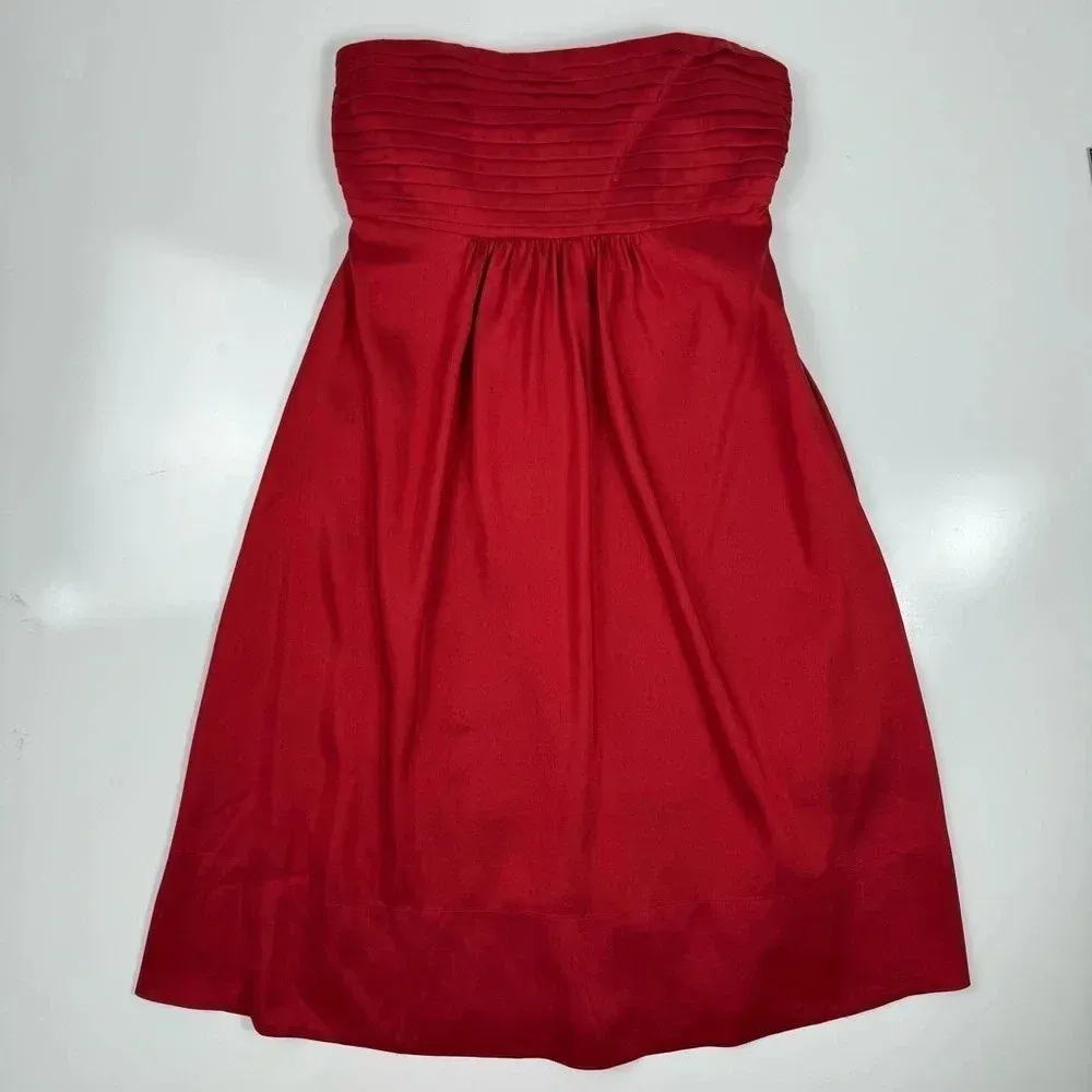 Banana Republic Red Strapless Cocktail Gown |‎ Pleated Top Midi Party Dress 0P - Image 5