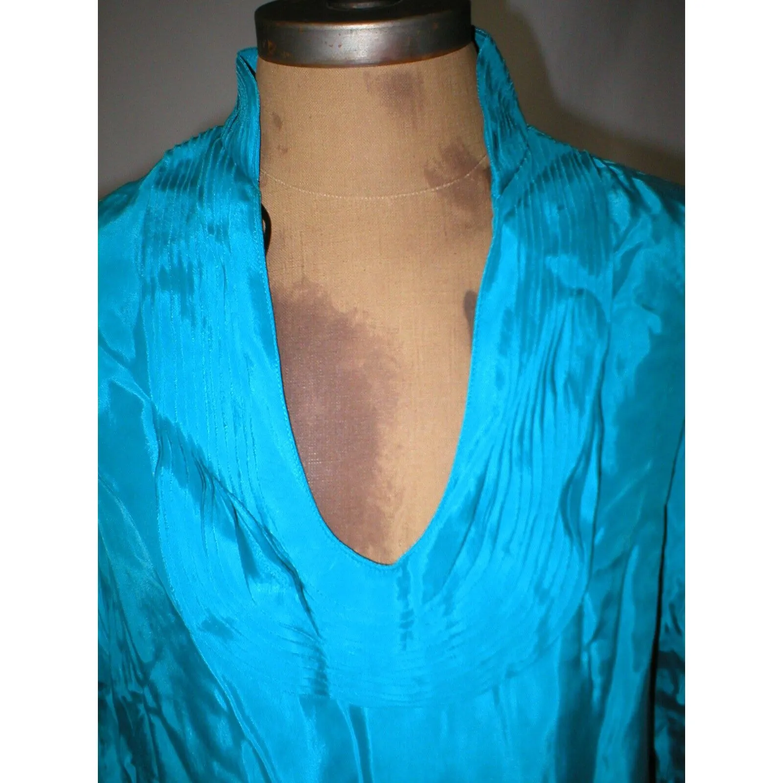 New Womens Josie Natori XL Aqua Blue Teal NWT $395 Cupro Tunic Top Layered Silk - Image 3