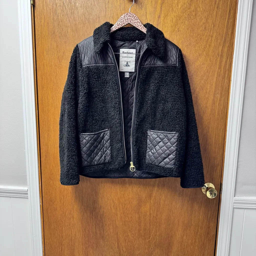 Barbour x Alexa Chung Sherpa Teddy Quilted Zip Hazel Jacket Black US 10 - Image 6
