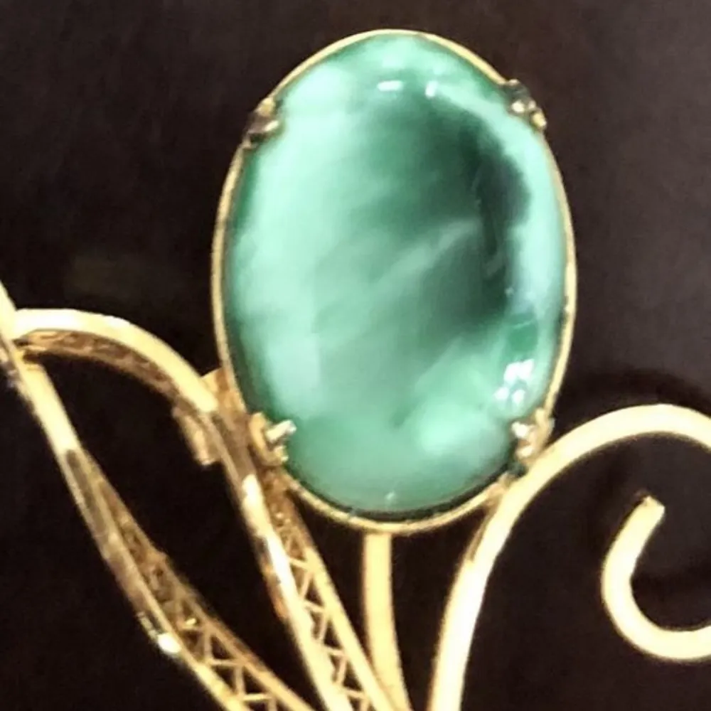 Vintage 1/20 12K Gold filled Green Flower Brooch - Image 5