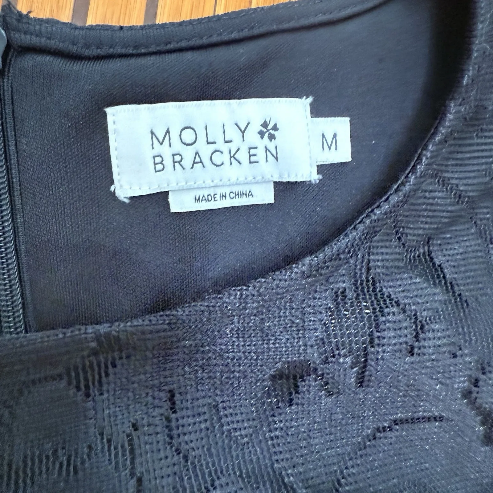 MOLLY BRACKEN BLACK‎ LACE LONG SLEEVE DRESS Medium - Image 2