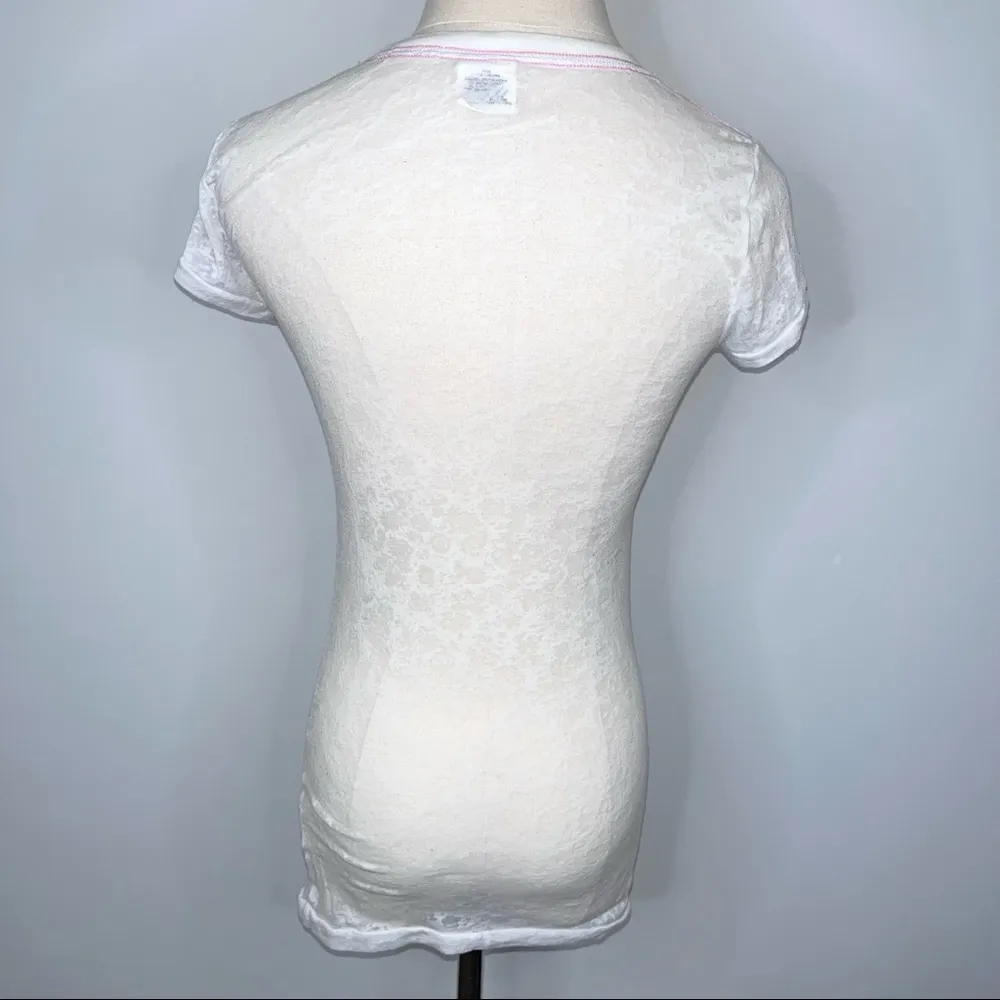 PINK VICTORIA’S SECRET White Pink Bling Sequin T Shirt XS Burnout Sheer RARE - Image 12