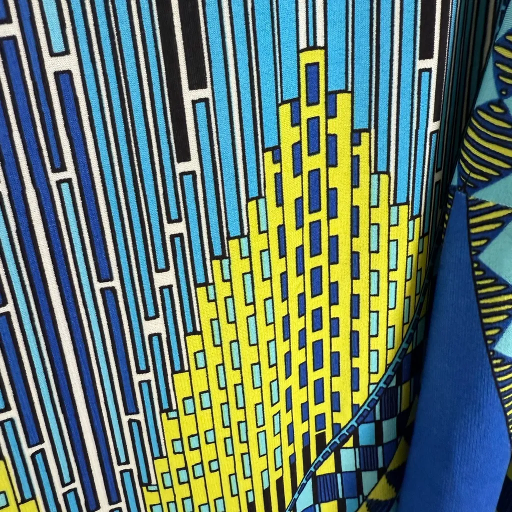 Geometric Plus Size Stretch Knit Dress Blue Yellow Black 20W Scoop Neck NWT - Image 7