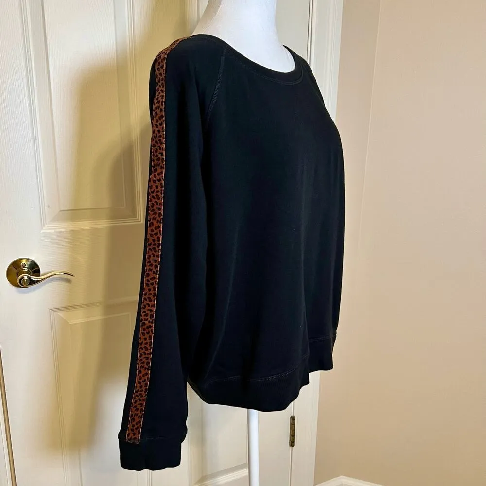 Rails Theo Sweatshirt Black Velvet Leopard Trim Size Large - Image 3
