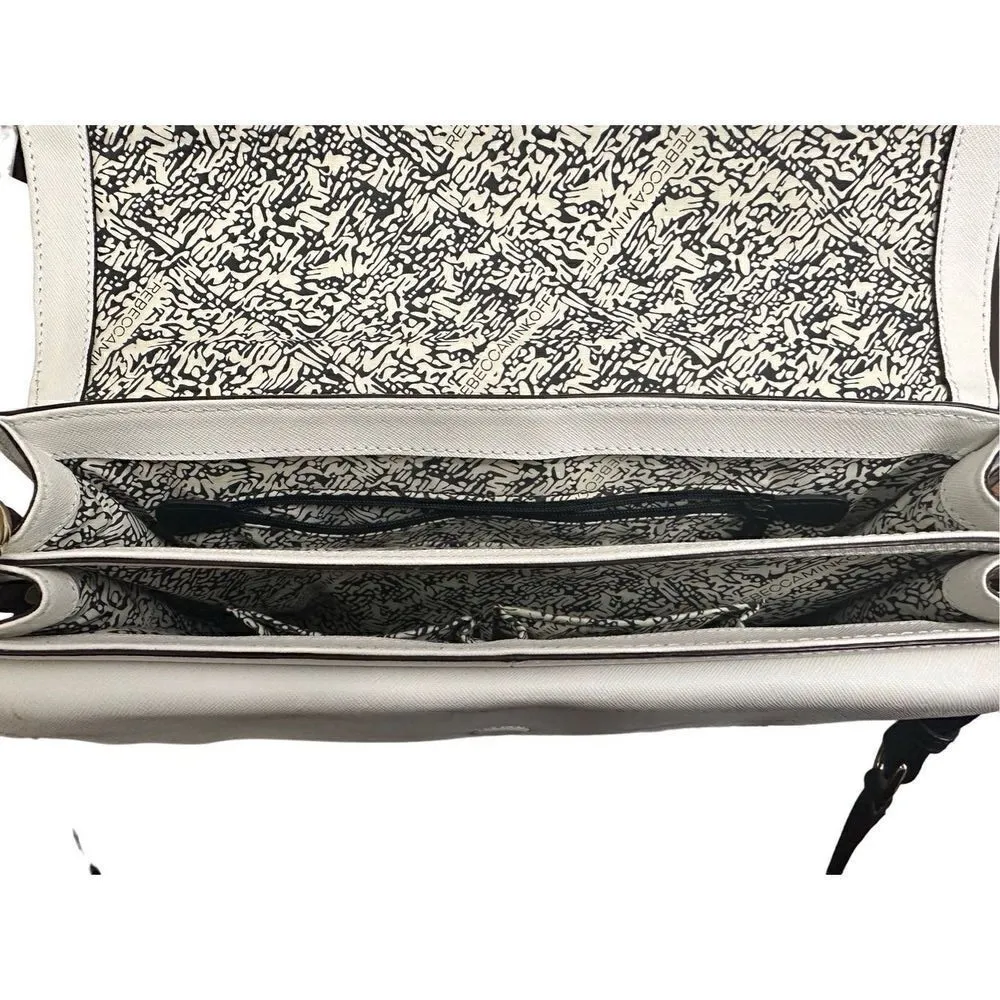 Rebecca Minkoff Handbag Bag Crossbody Hudson White Black Saffiano Leather Flap - Image 7