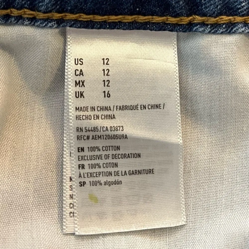 American Eagle Denim Jean Mini Skirt Distressed Raw Hem Cotton Women’s Size 12 - Image 9