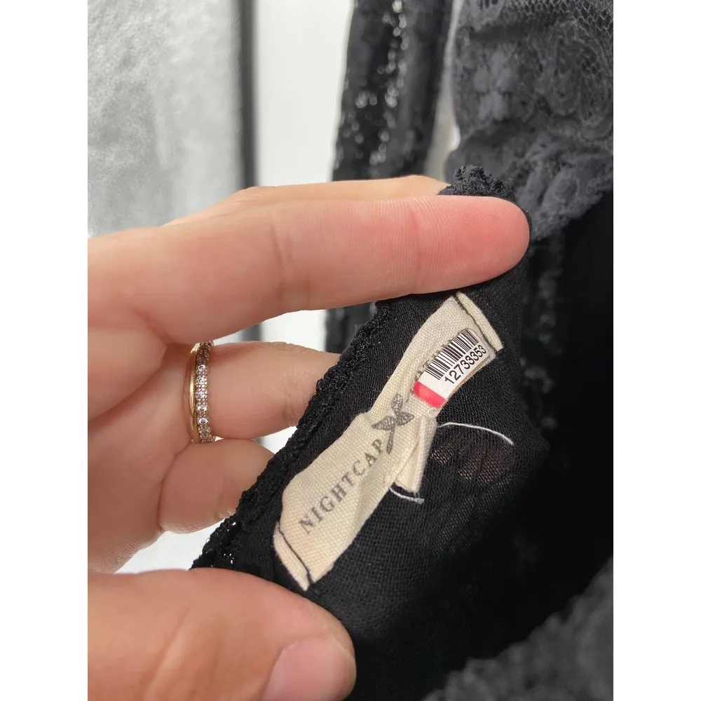 Nightcap Serata Black Lace Long Sleeve V-Neck Flare Leg Jumpsuit Size M - Image 7