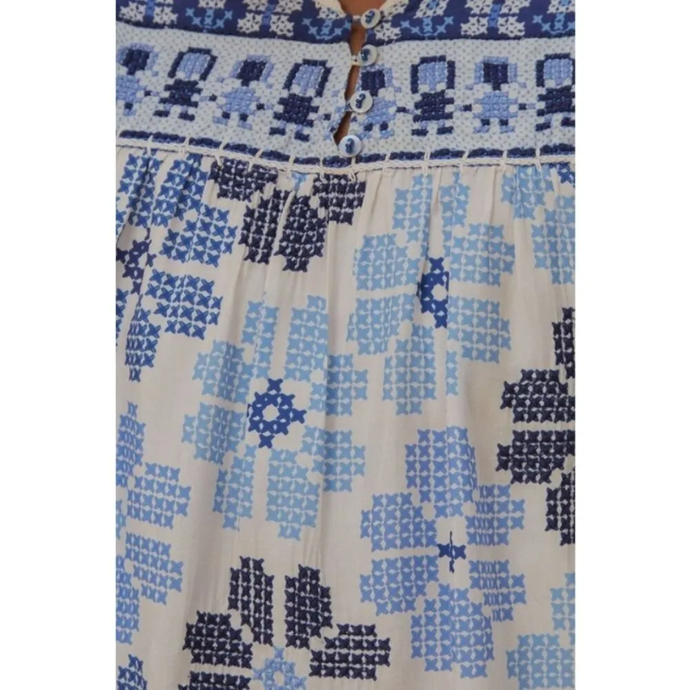 💕FARM RIO💕 Off-White Stitched Flowers And Girls Midi Dress ~ Small S NWT - Image 7