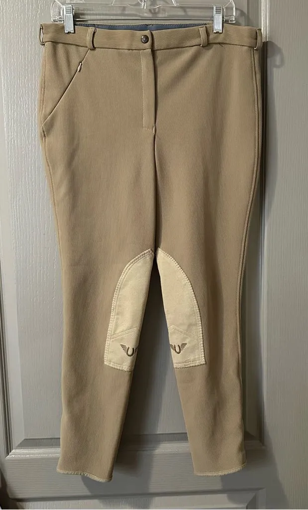 Tan Riding Pants with Knee Patches TuffRider Beige Neutral Front Zip - Image 1