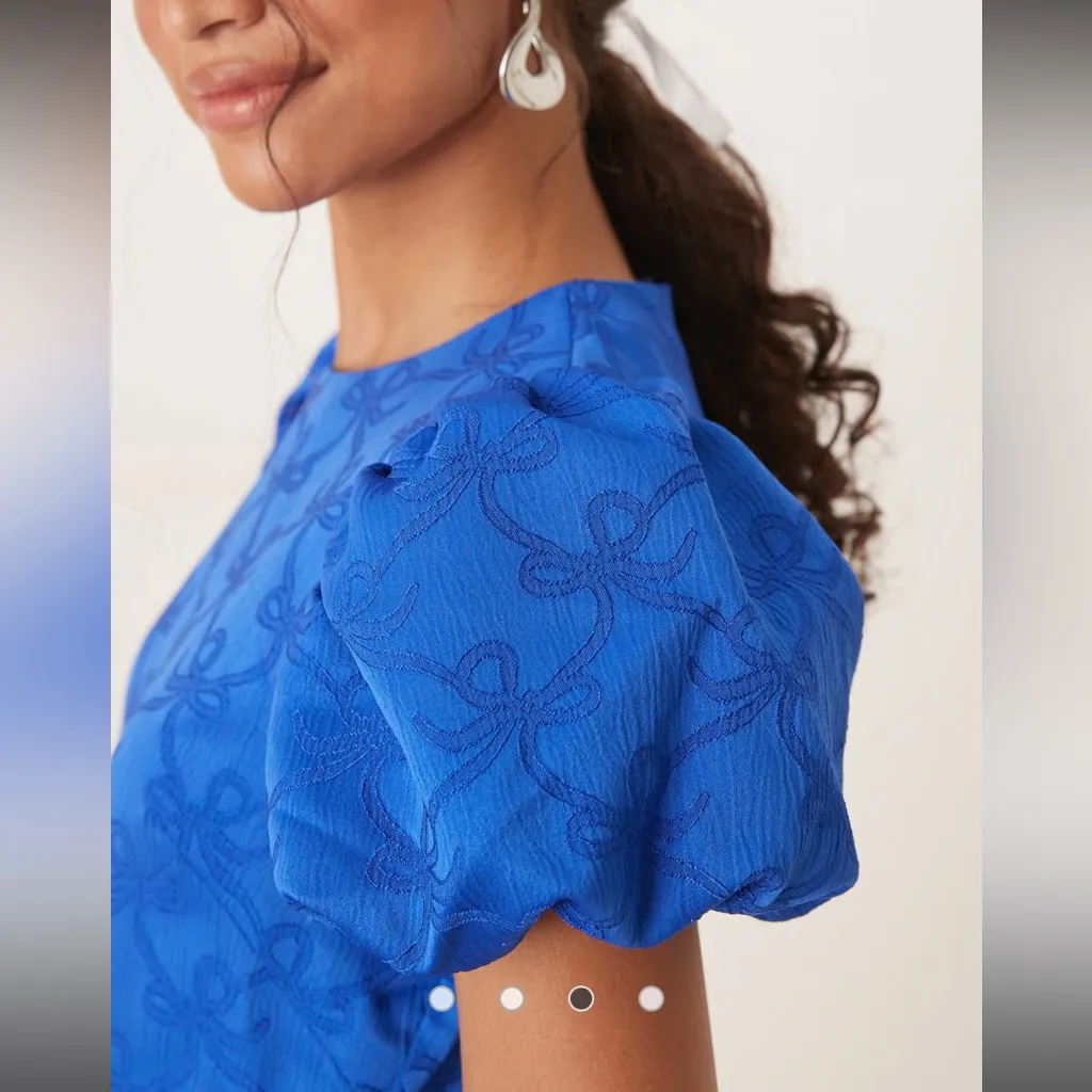 NWT Sister Jane Puff Sleeve Bubble Hem Mini Dress Size XS Blue - Image 3