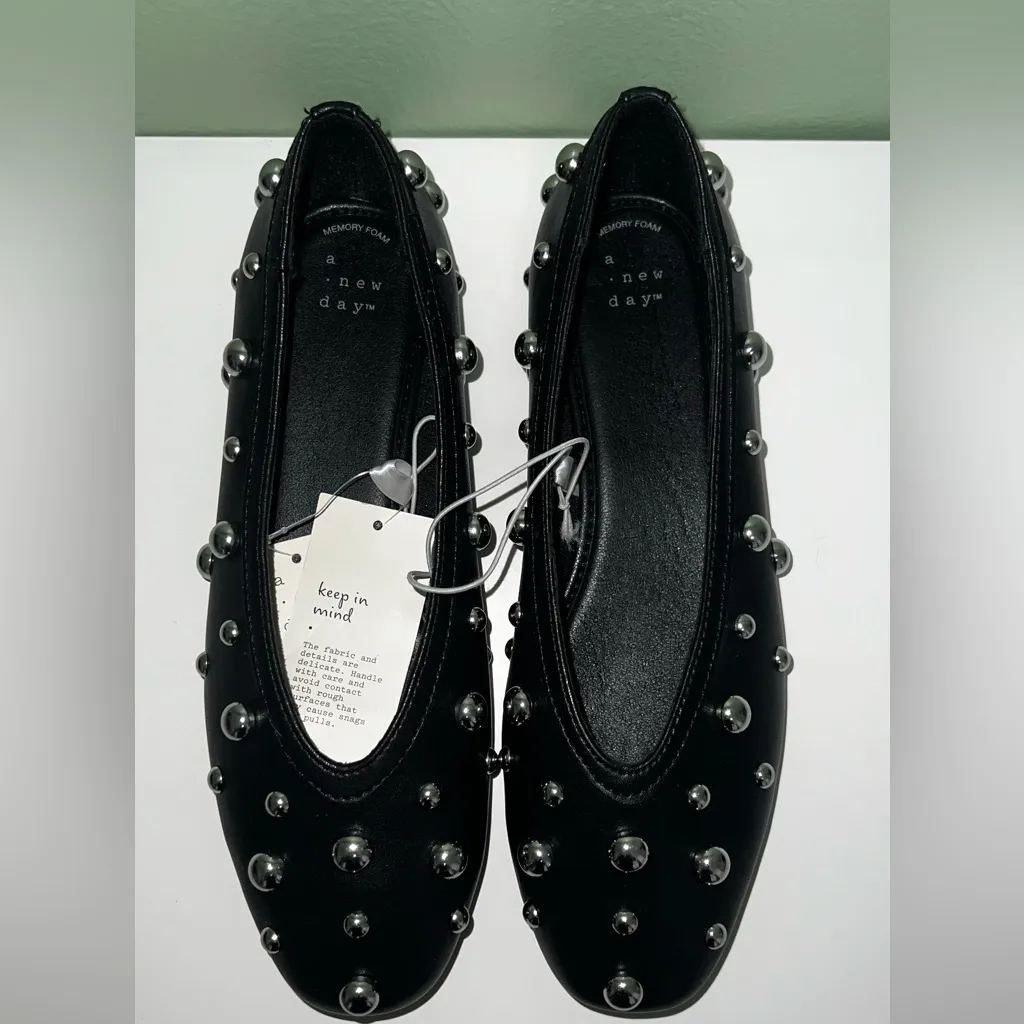 A New Day  Black Flats with Metallic Studs - Image 3