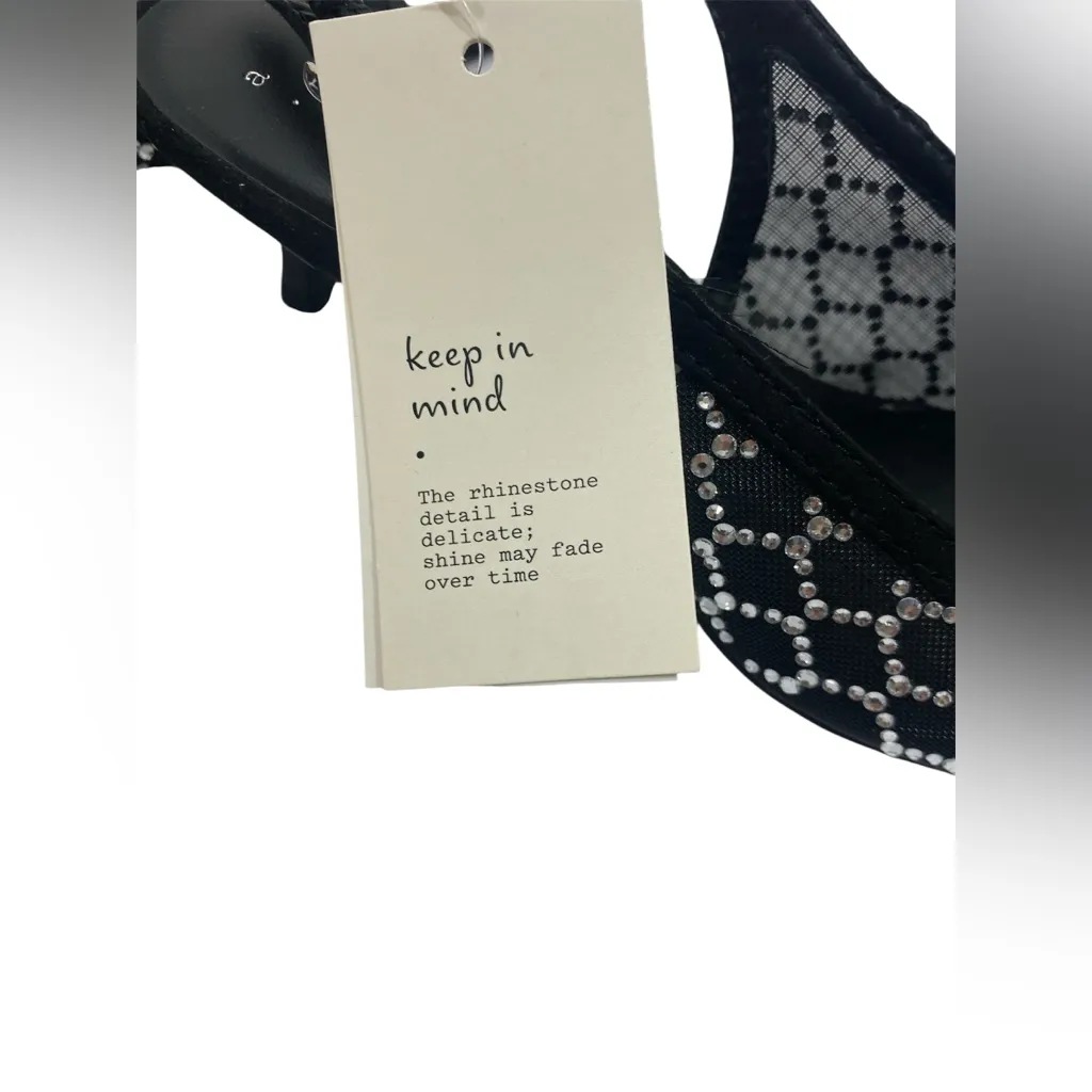 A New Day Women’s 6.5 Slingback Kitten Heels Black Mesh Rhinestone Pointed Toe - Image 7