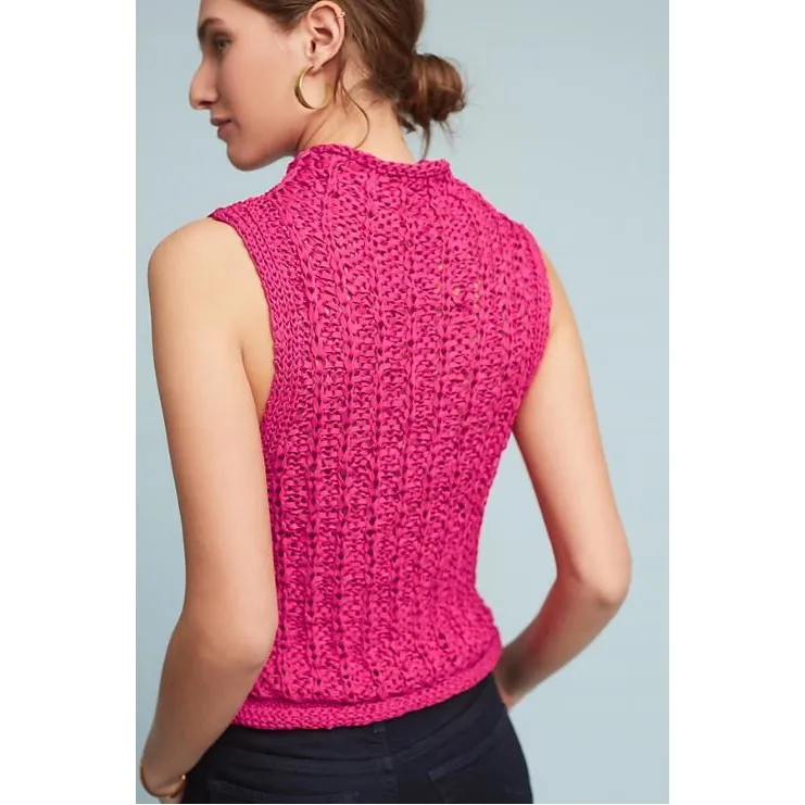 NWT Anthropologie Moth Pink Mockneck Knit Sleeveless Tank Top - Image 2