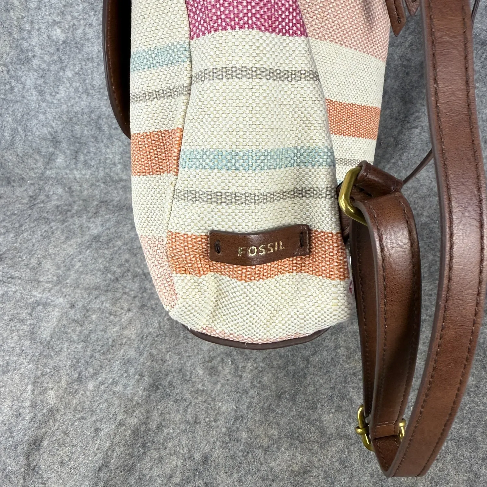 Fossil Hunter Striped Brown Leather Backpack SHB2763 Brass‎ Hardware NWOT - Image 9