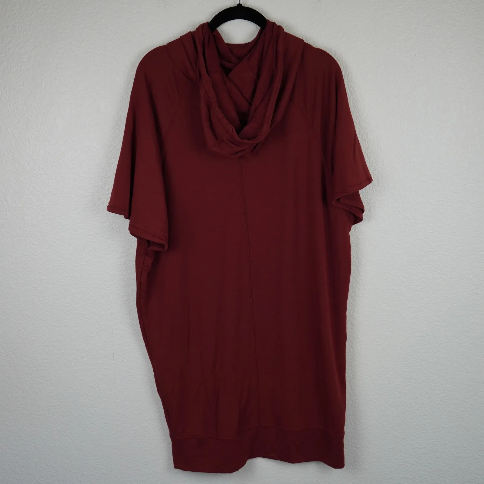Prana Womens Burgundy Cowl Neck Short Sleeve‎ Hoodie Dress Size S Modal Casual - Image 3