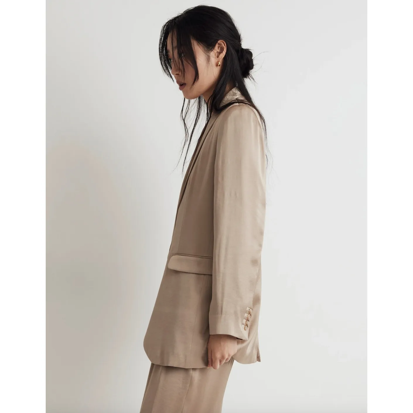 Madewell Satin Oversized Blazer Jacket Matchstick Beige Viscose Blend US 0 NWT - Image 4