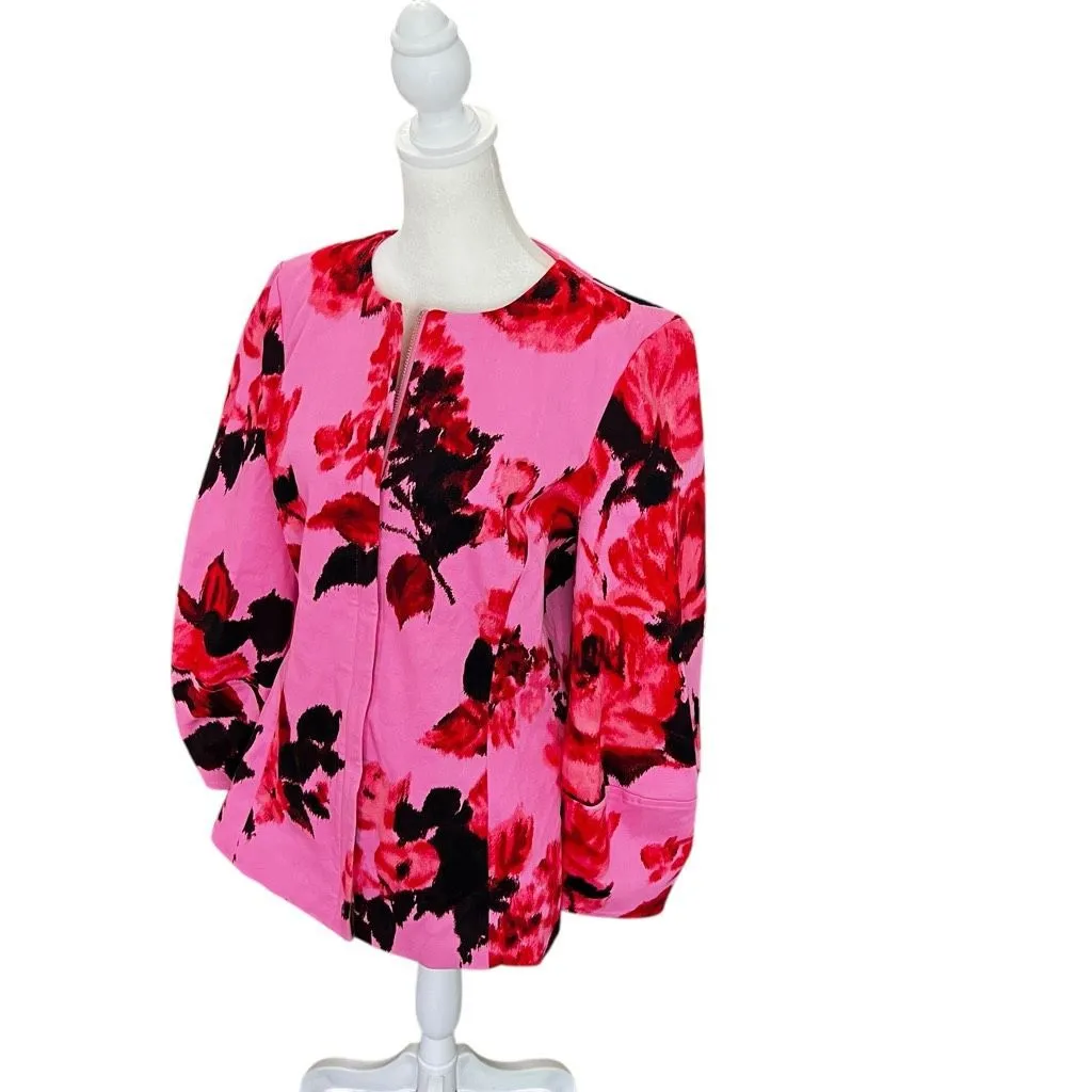 Tuckernuck Cerise Blossom Jacquard Jacket Pink Floral Zip Front Size 10 - Image 4