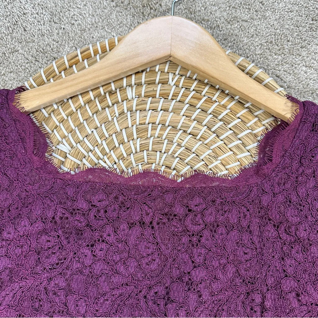 Adrianna Papell Women’s 3/4 Sleeve Lace Sheath Dress Full Back Zip in Purple 12 - Image 9