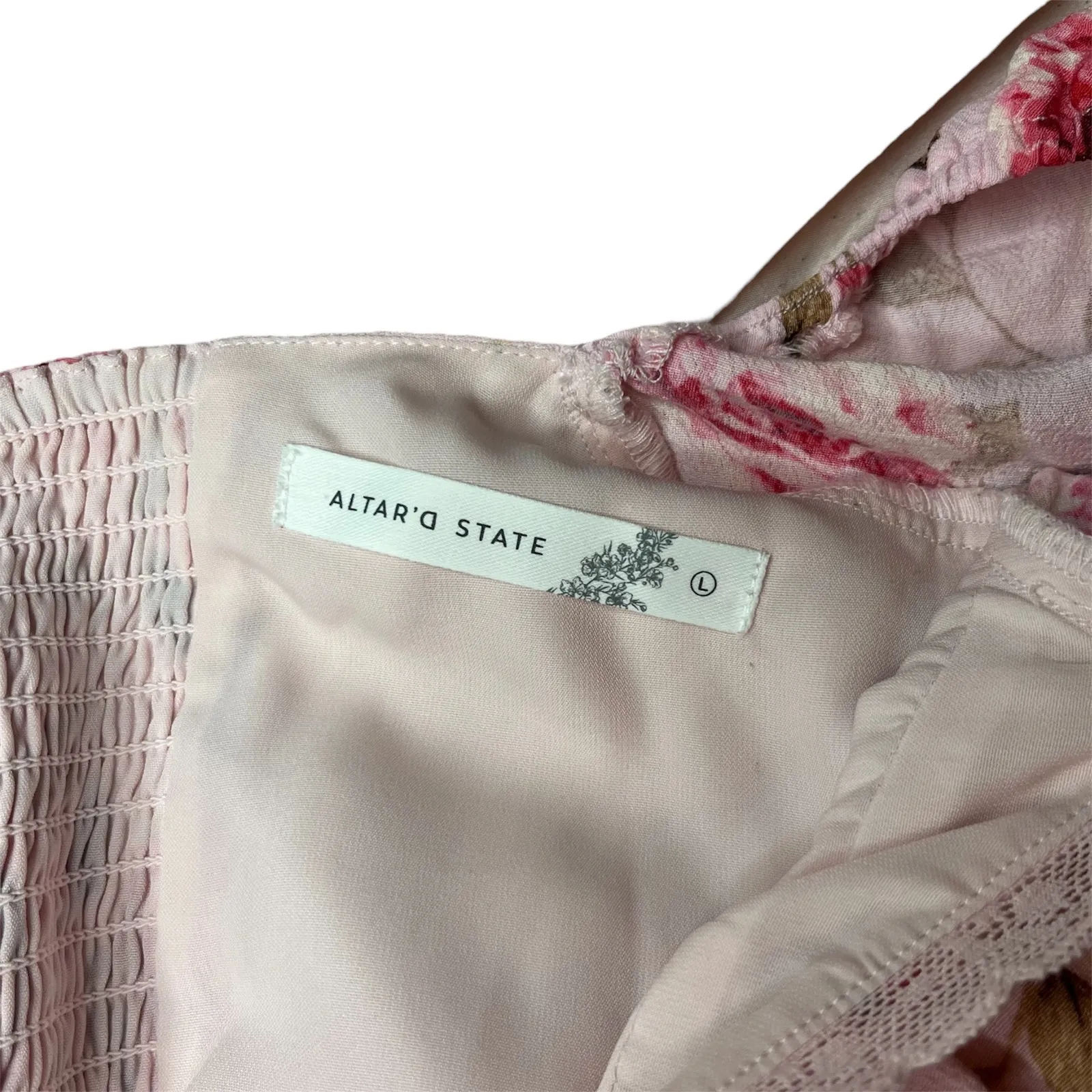 Altar’d State Kate Floral Mini Dress Pink Corset Lace Boho Cottagecore Sz Large - Image 9