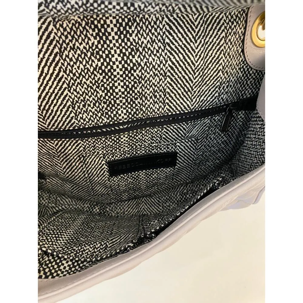 Rebecca Minkoff Crossbody Purse Bag Gray Beige Velvet Chain Quilted Affair Work - Image 7