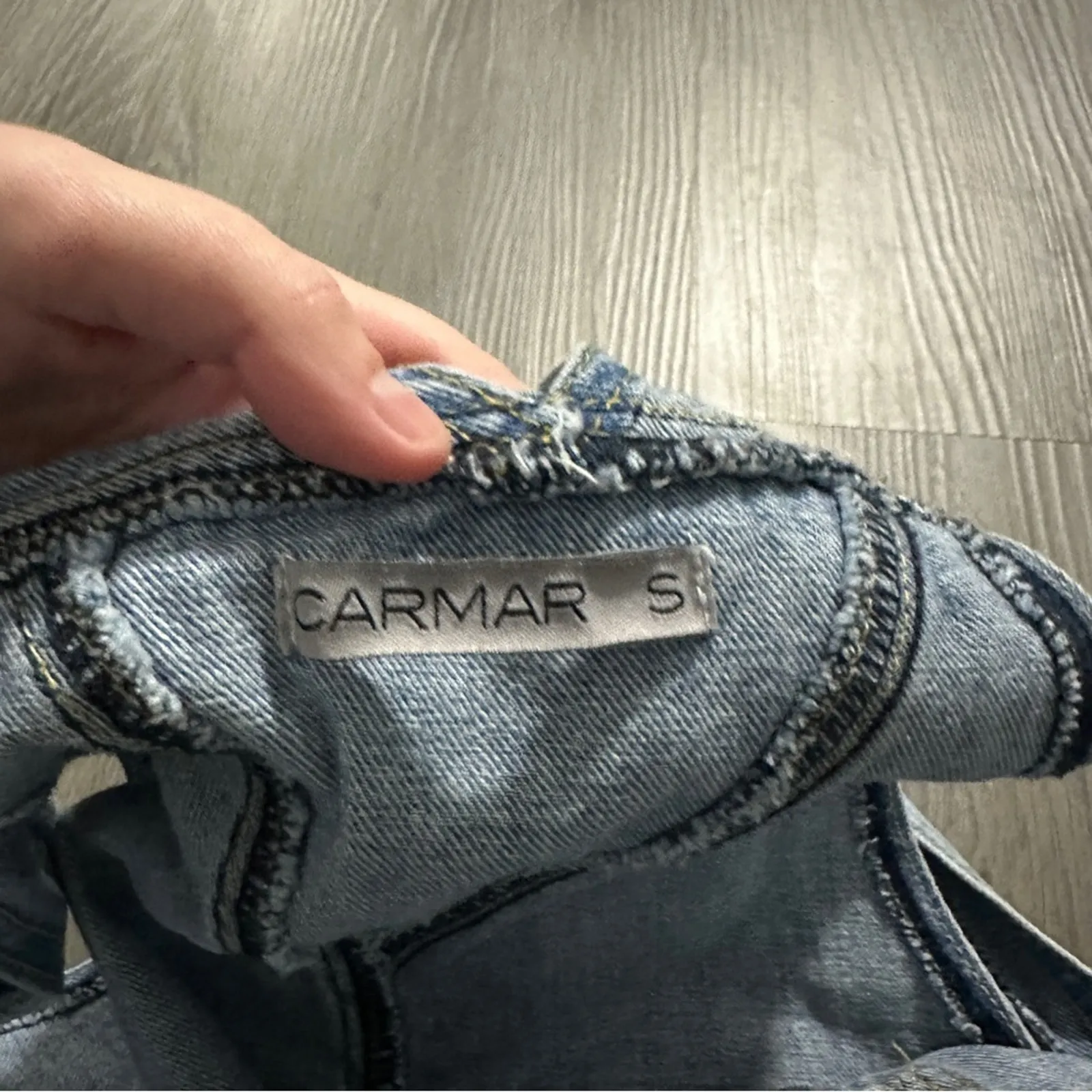 Carmar Denim Medium‎ Wash Distressed Cropped Straight Leg Overalls Size S Blue - Image 6