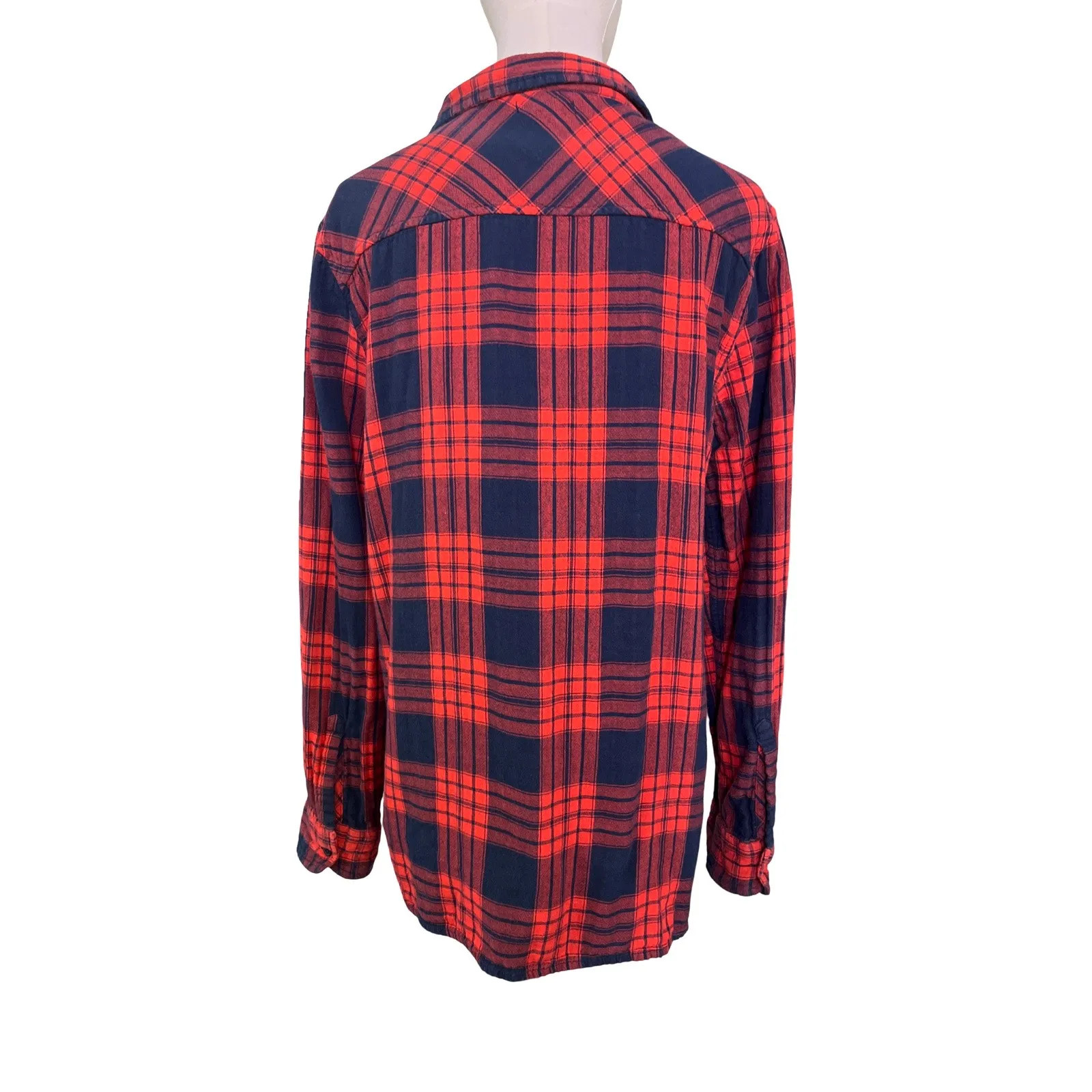 Gap Red Navy Double Cloth Plaid Polka Dot Boyfriend Shirt Heavyweight Cotton XL - Image 4