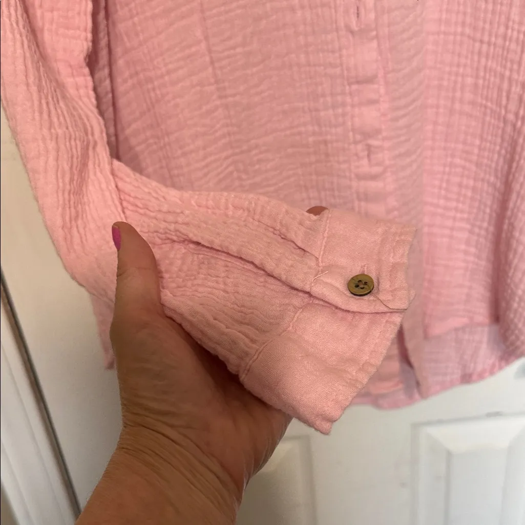 beachlunchlounge Light Pink Gauzy Button-Down Shirt - Image 5