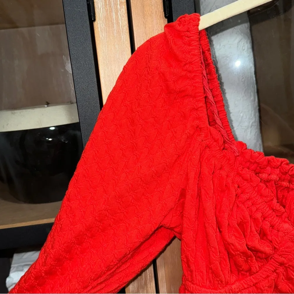 Free People ladybug top corset sweetheart long sleeve crop textured knit fire - Image 4