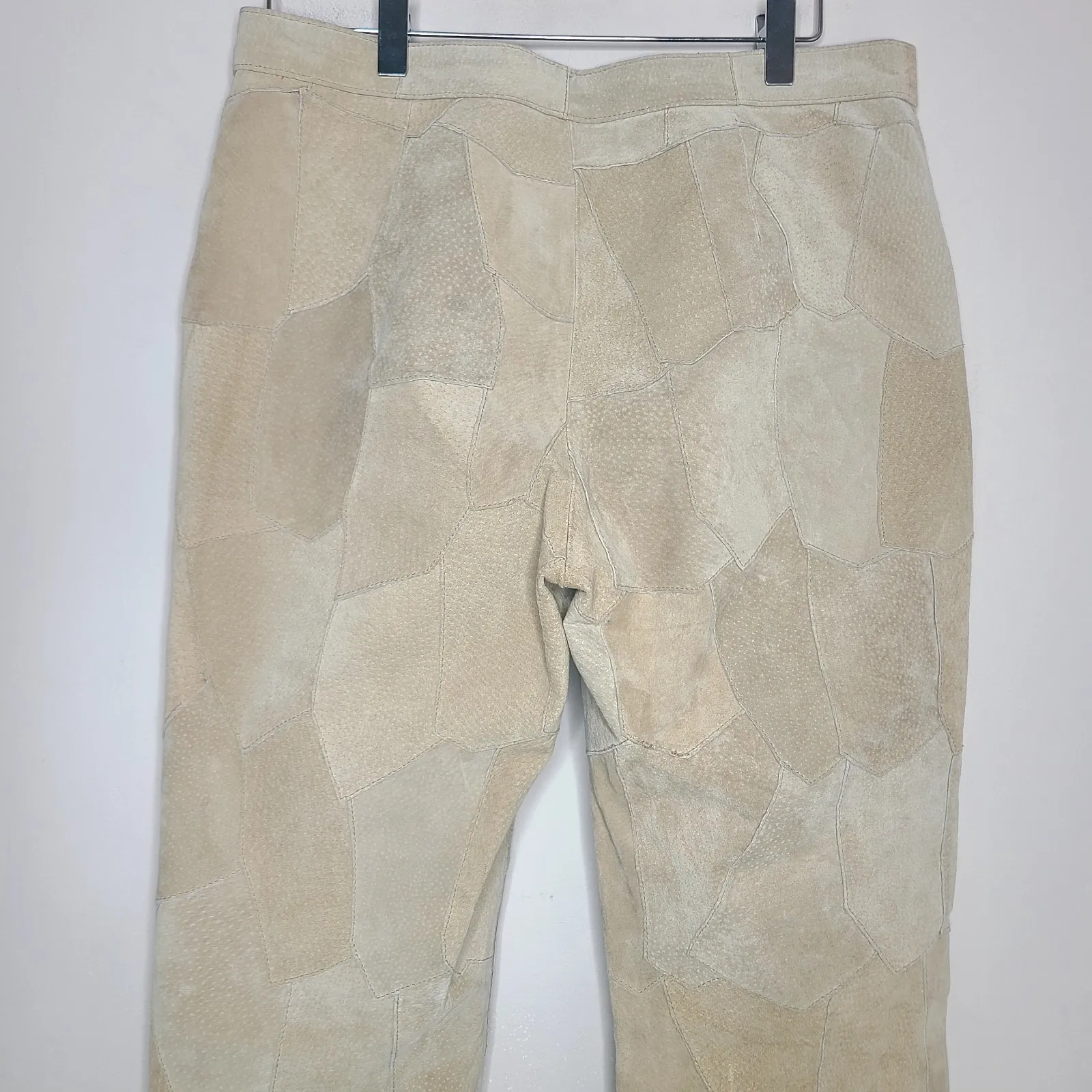 Vtg Y2K Blue Asphalt Tan Patchwork Leather Pants High Rise Bootcut‎ Boho Hippie Size undefined - Image 6