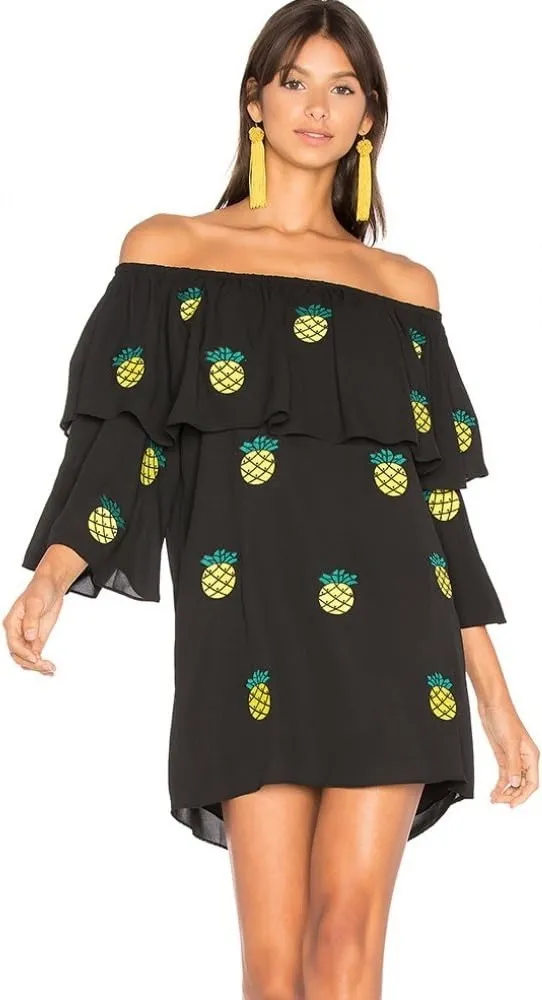 Vava by Joy Han Revolve Black Carys Pineapple Off the Shoulder Mini Dress Large - Image 1