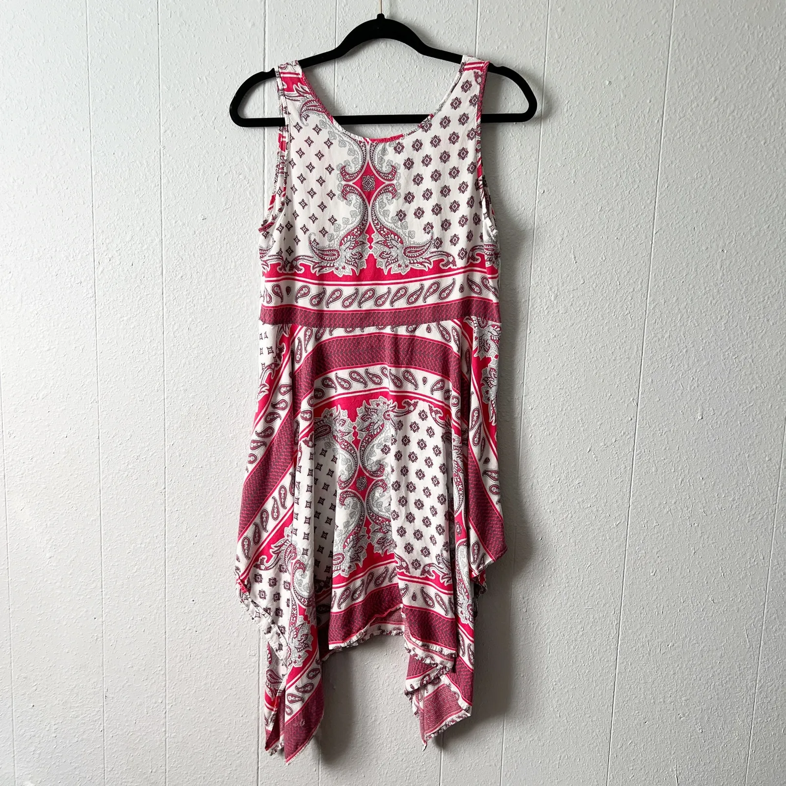 Umgee Womens Tank Dress Large Handkerchief Hem Paisley Floral Cottagecore Boho - Image 7