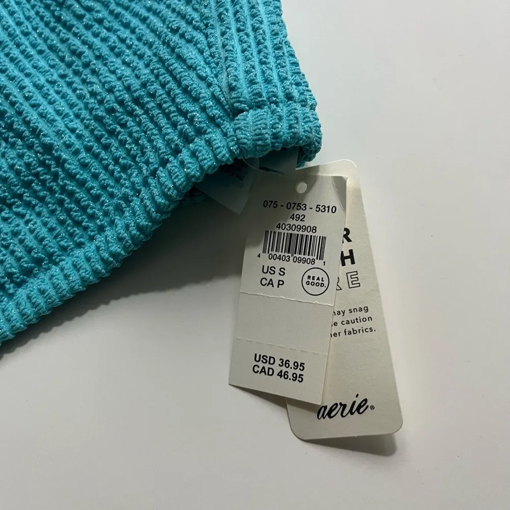 Aerie • NWT Shimmery Crinkle Lace Up Scoop Bikini Top “Springs” Turquoise Blue - Image 5