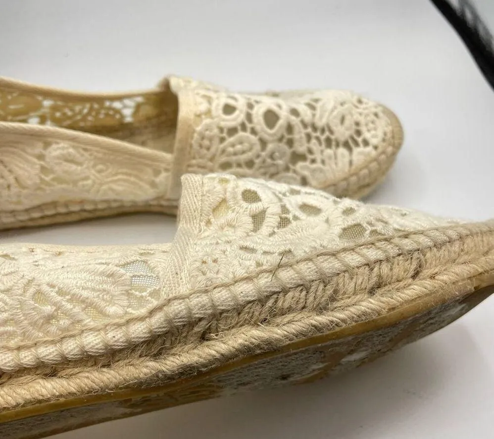 Tory Burch Cream Lace Slip On Espadrille Flats Women’s 10 Crochet Boho Shoes - Image 6