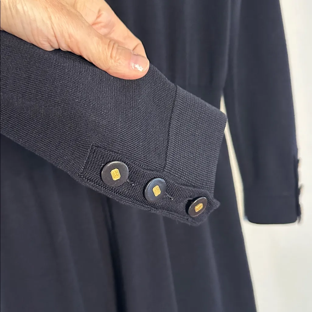 Vintage Rena Lange Navy Blue Jumpsuit Classic Logo Gold Buttons Zip Up Size 40 Size M - Image 9