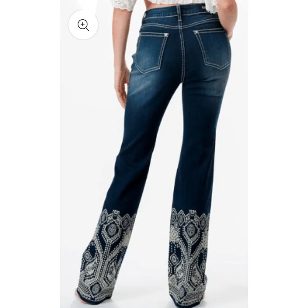 GRACE Cowgirl womens high rise bootcut jeans blue rodeo western denim print 28 - Image 13