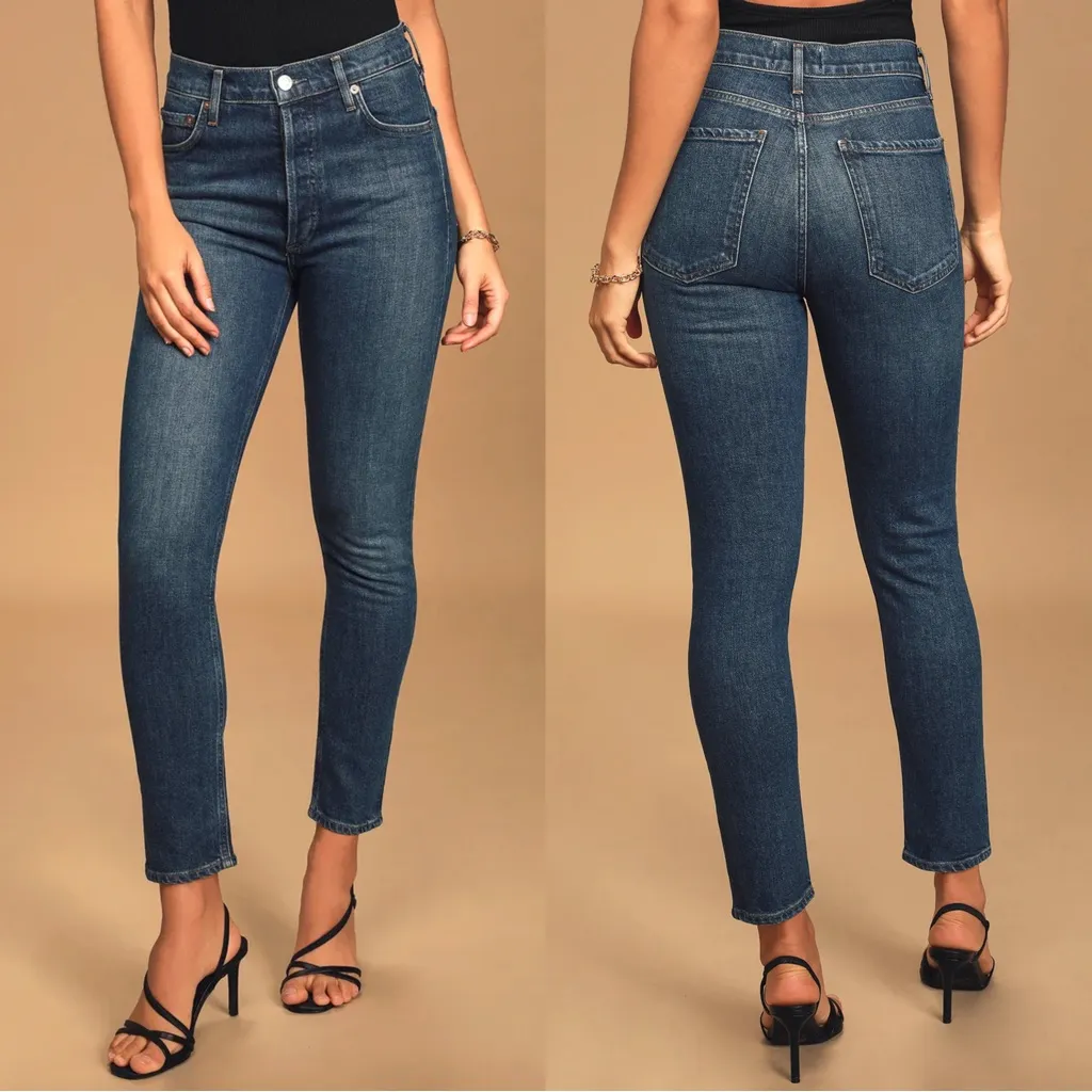 AGOLDE Nico High Rise Dark Wash Slim Leg Jeans Fixation Button Fly size 28 - Image 12