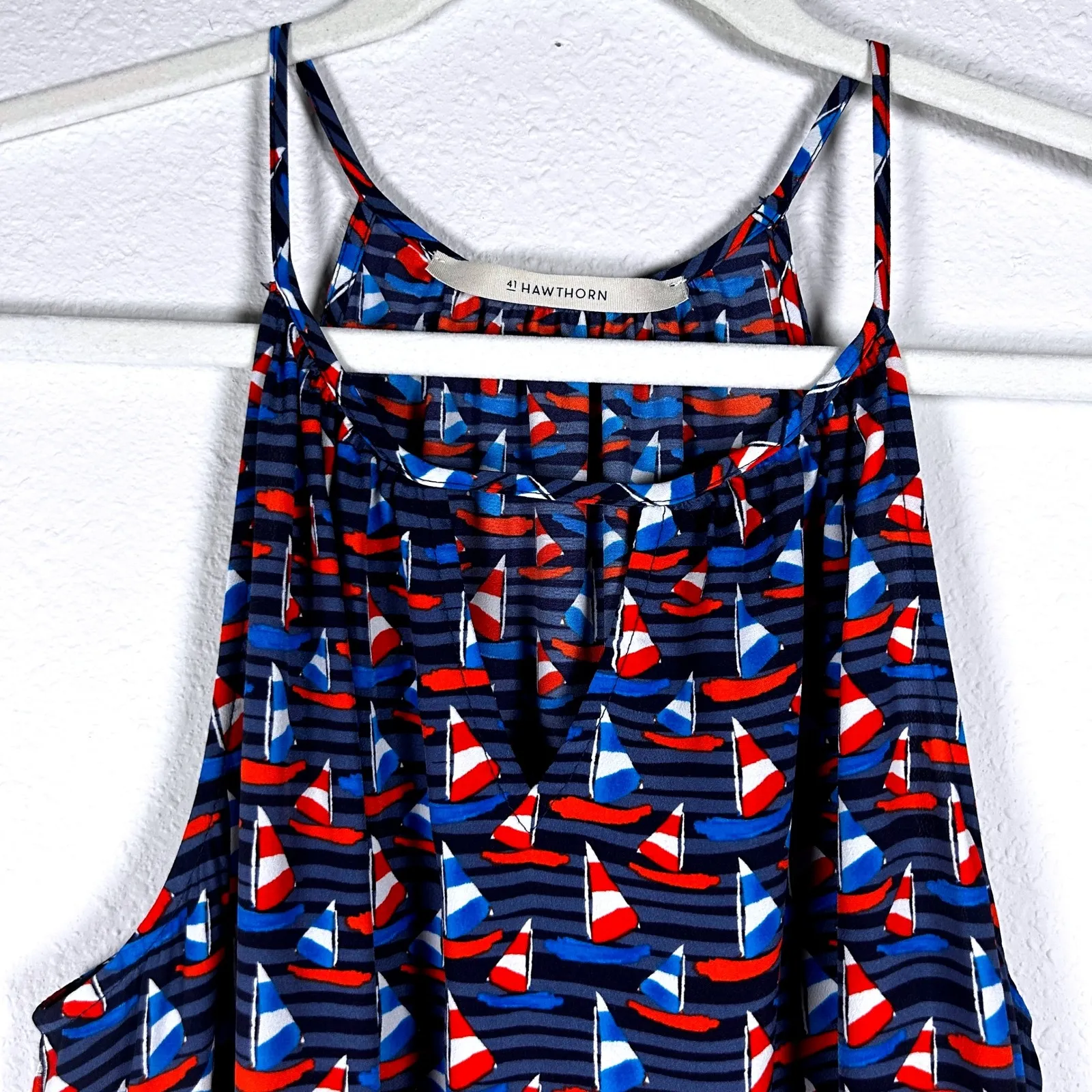 41 Hawthorn Navy Blue‎ Red White Sailboat Print Dress Sleeveless Casual Large Blue - Image 3