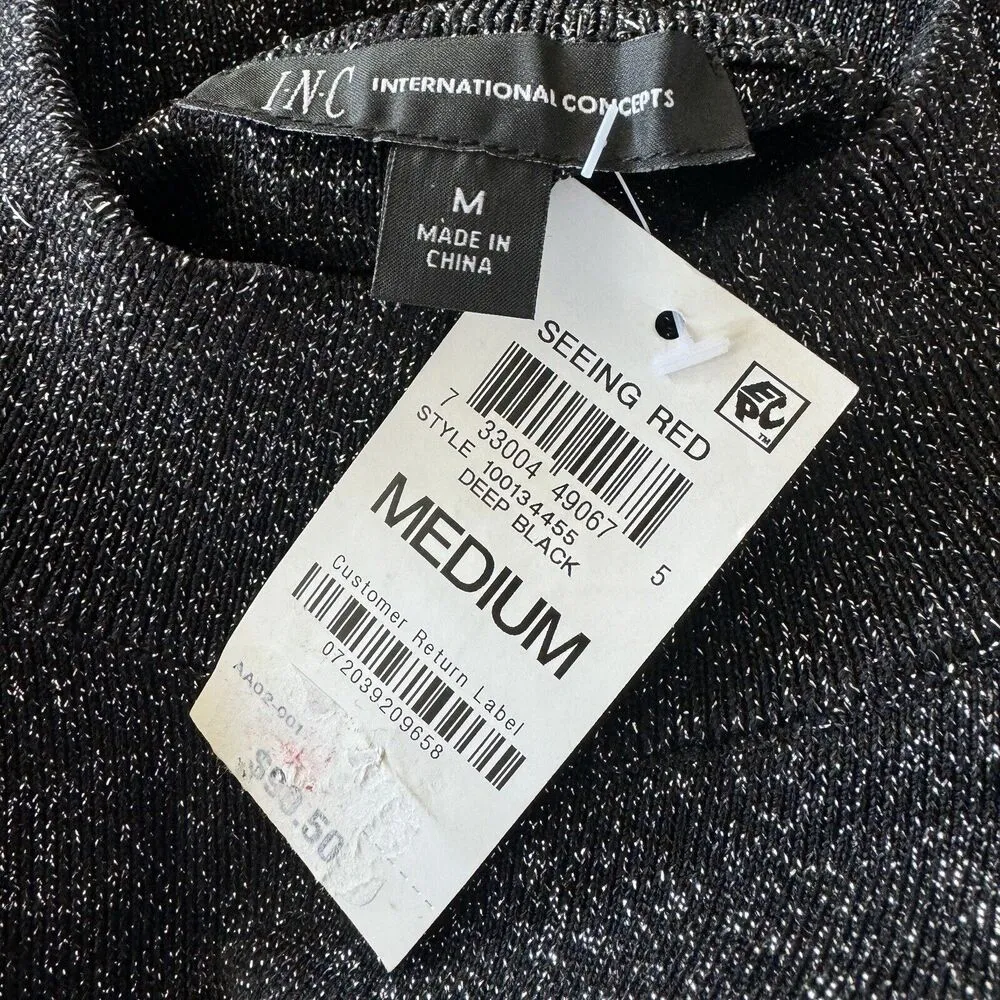 INC Medium Sweater Dress Glitter Cold-Shoulder Balloon Sleeves Stretch Mock Neck - Image 7