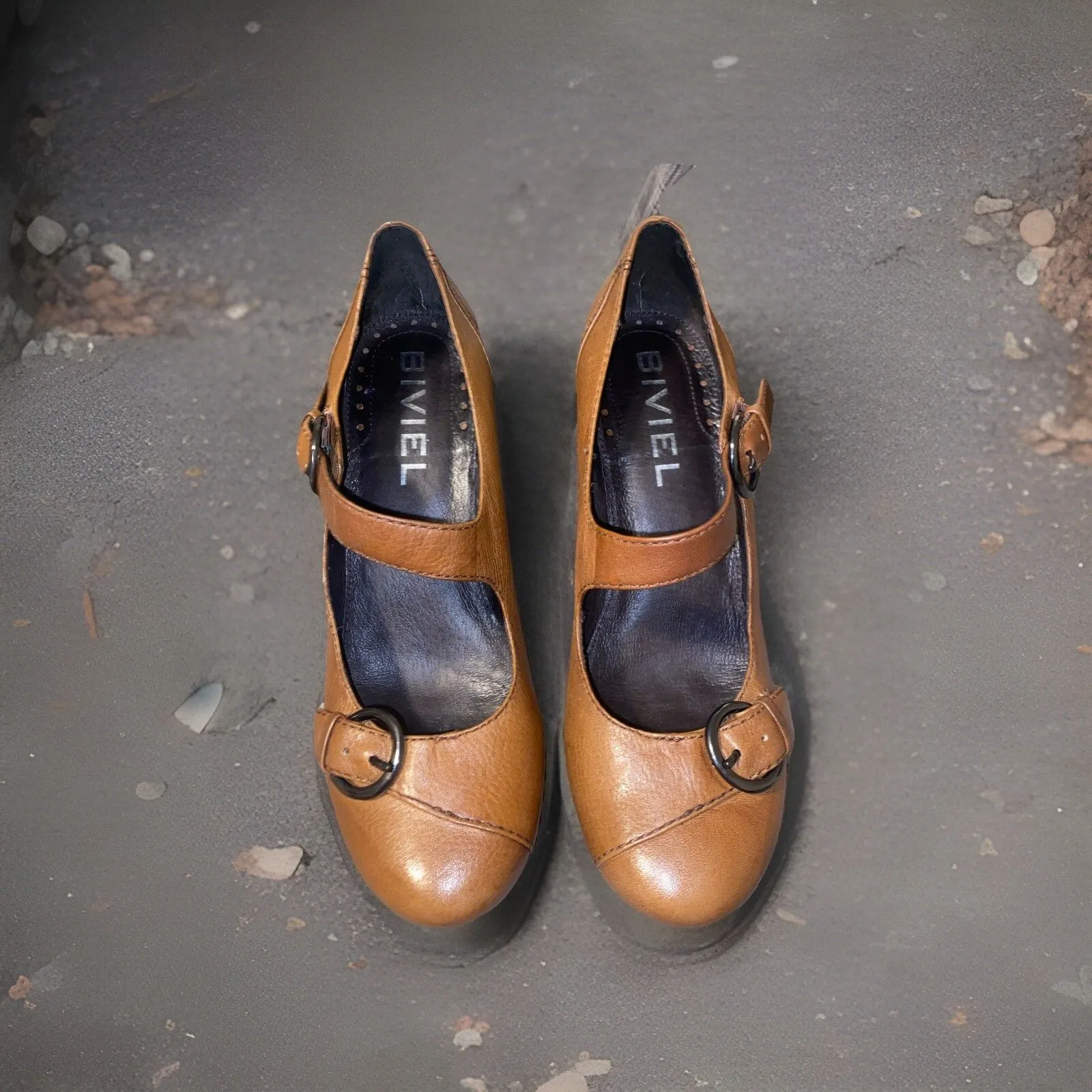 Anthropology Women’s Brown Leather Buckle Retro Styled Bivel Cone Heel Shoes 8.5 - Image 2