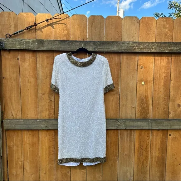 Stenay vintage beaded silk cream formal‎ party dress size P10 fall Christmas - Image 3