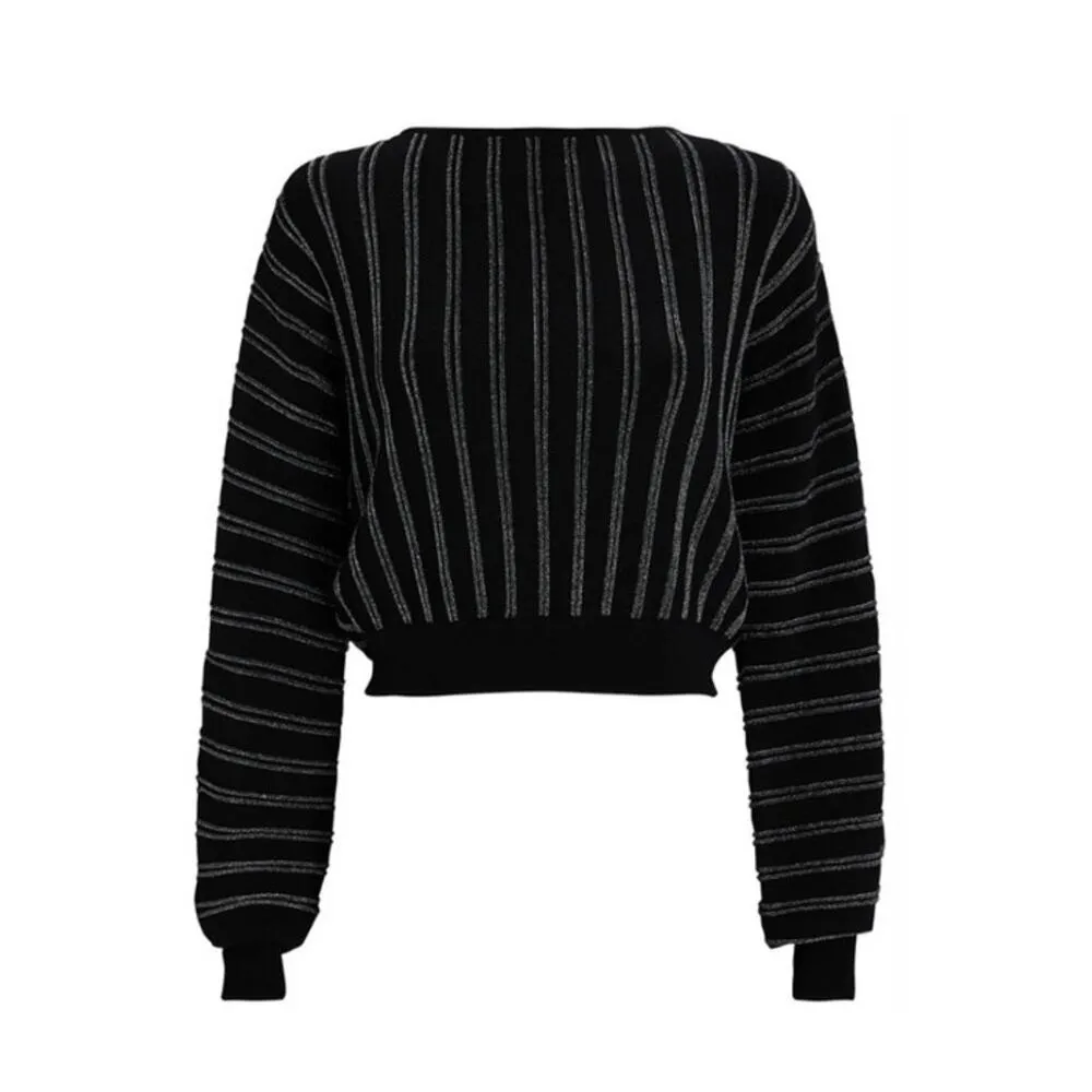 Intermix Jessa Metallic Striped Bateau Neck Dolman Sleeve Cropped Sweater XS - Image 2