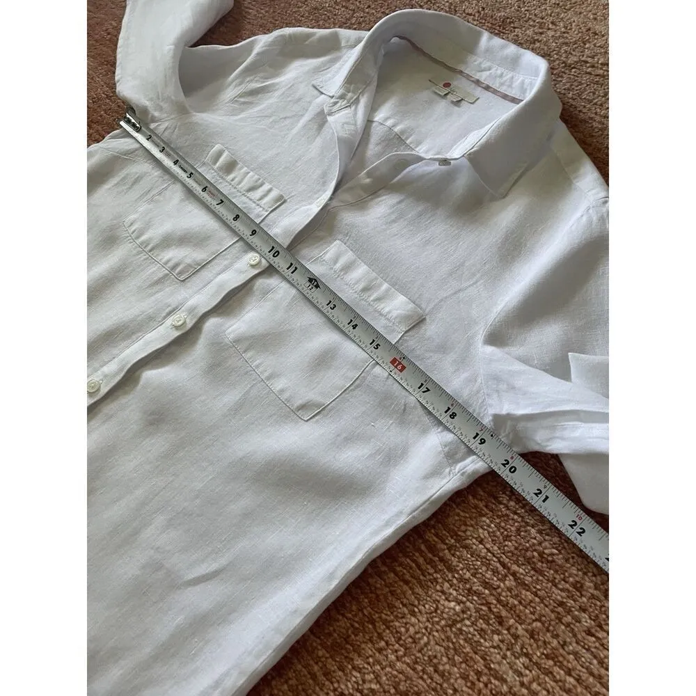 Boden Linen Tunic Shirt Dress White Blue Stripe Long Sleeve Button Front Women 4 Size undefined - Image 4