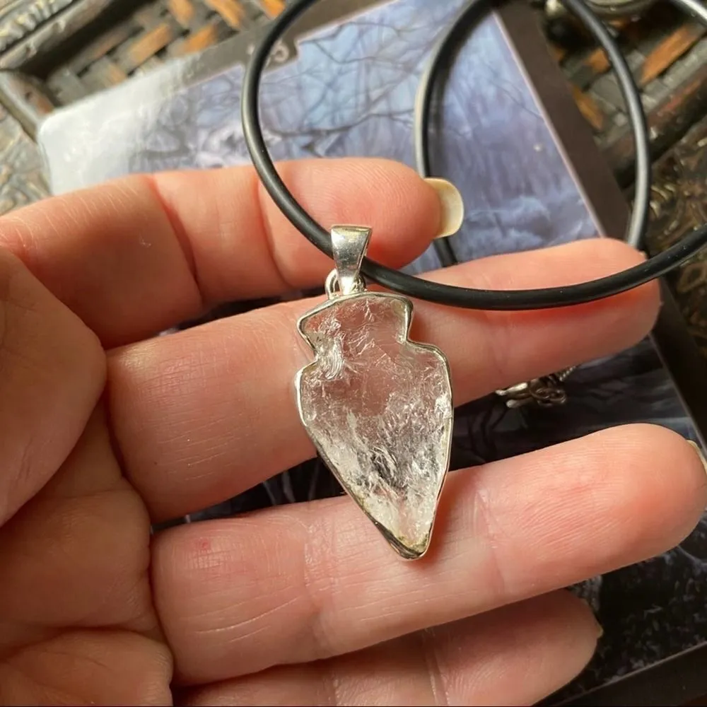 Fire & Ice Clear Quartz Arrowhead Necklace White - Image 7