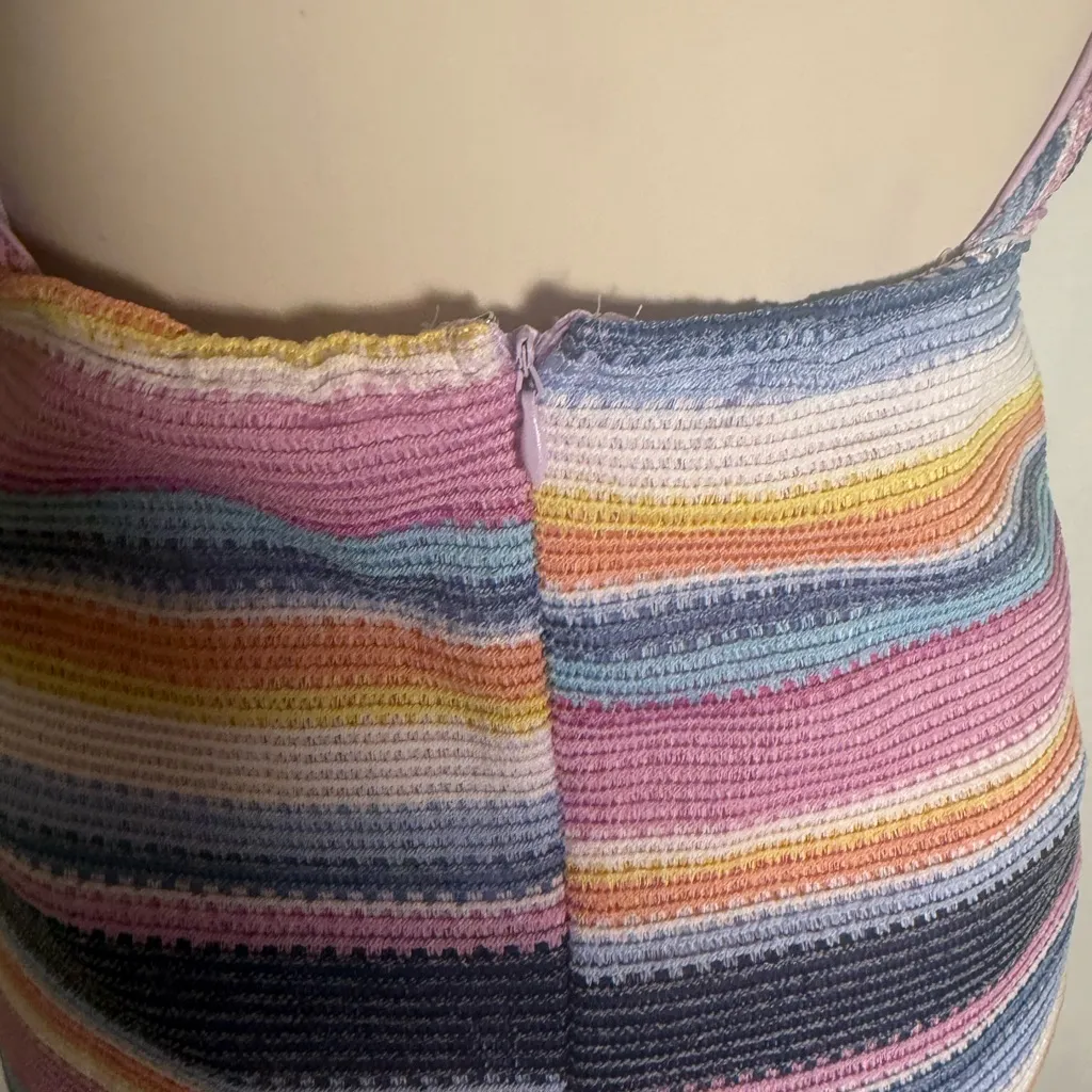 HYFVE Crochet-Look Striped Halter Mini Dress - Size M Boho Y2K Festival - Image 3