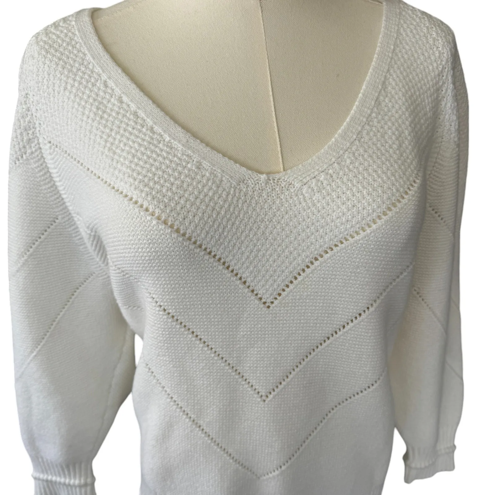 Brochu Walker Decker V-Neck Cotton-Blend Sweater White Size‎ Small - Image 8