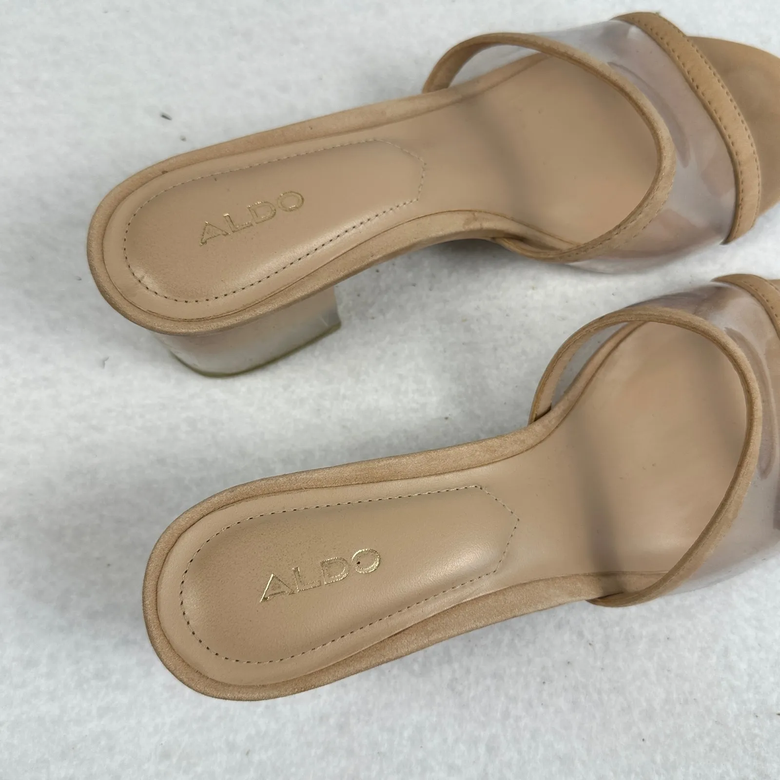 ALDO‎ Unalenna Clear Strap Block Heel Sandal Mule Women Size 6.5 Beige Nude - Image 3