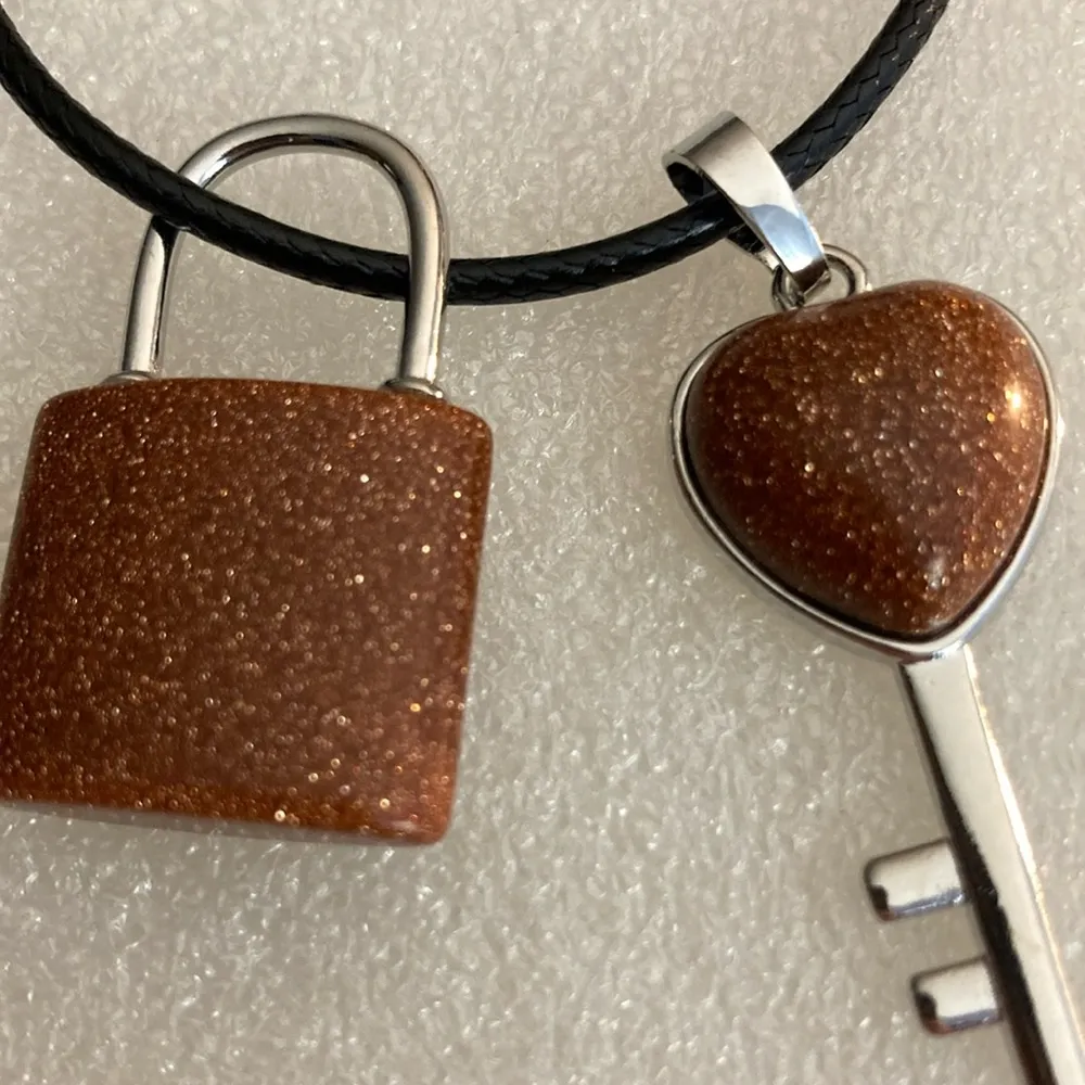 Goldstone Lock and Key Charm Necklace. NWOTT Cord is 17 1/2” Lon… - Image 3