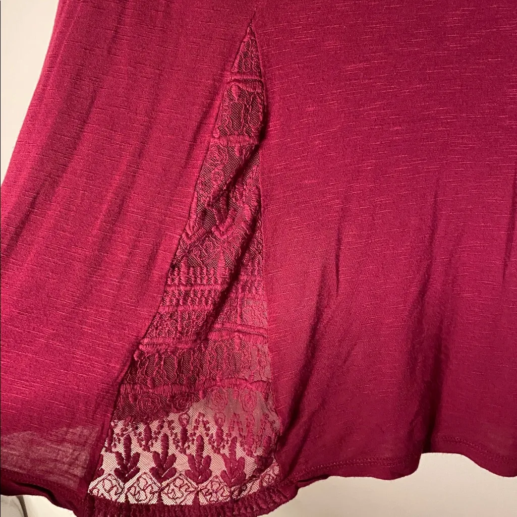 Adobe Star Deep Red Tunic Top with lace panels flared bottom oversized Medium - Image 5