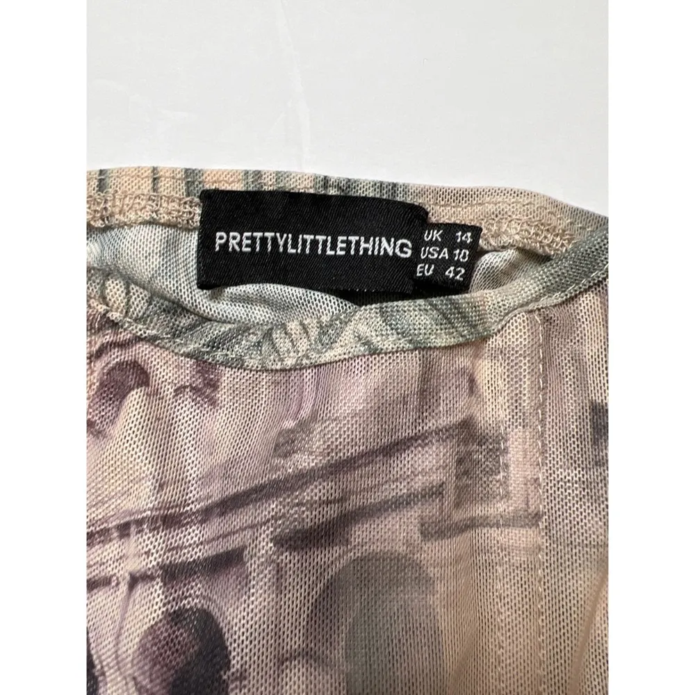 PrettyLittleThing Stone Renaissance Print Mesh Square Neck Dip Hem Corse… - Image 10